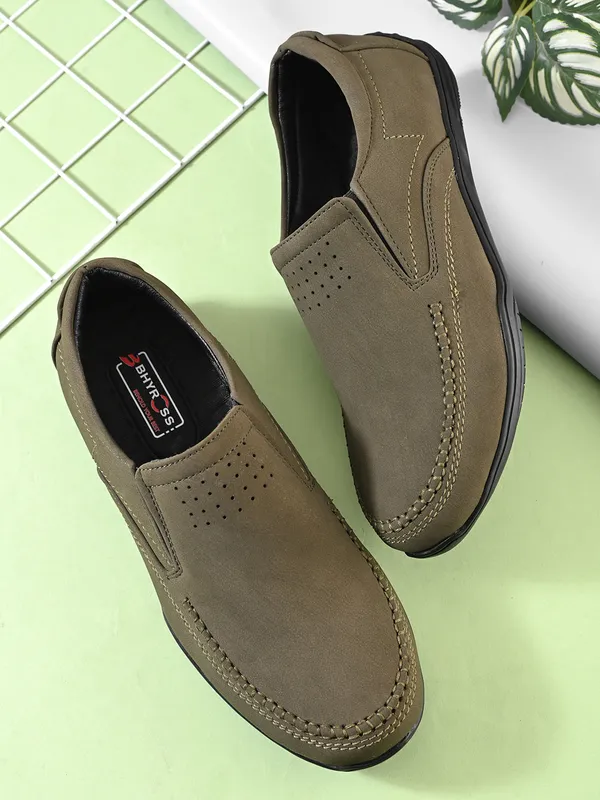 Olive_Green_Faux_Leather_Slip-On_Casual_Shoes_For_Men