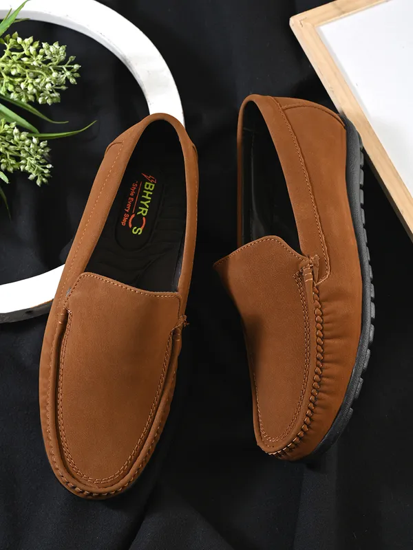 Tan_Faux_Leather_Slip-On_Loafers_For_Men