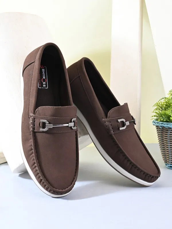Brown_Faux_Leather_Slip-On_Buckle_Loafers_For_Men
