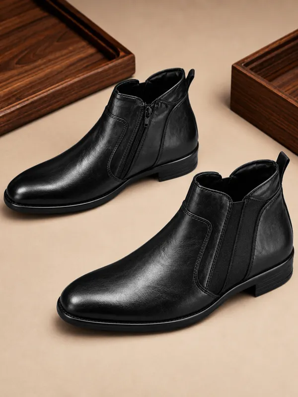 Black_Faux_Leather_Zip_Boots_for_Men