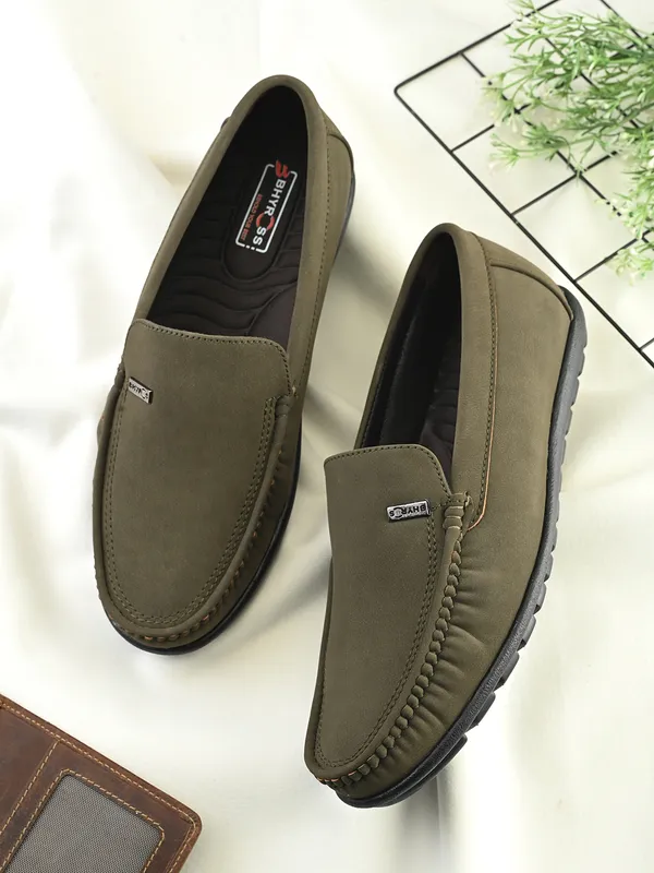 Olive_Green_Faux_Leather_Slip-On_Loafers_For_Men