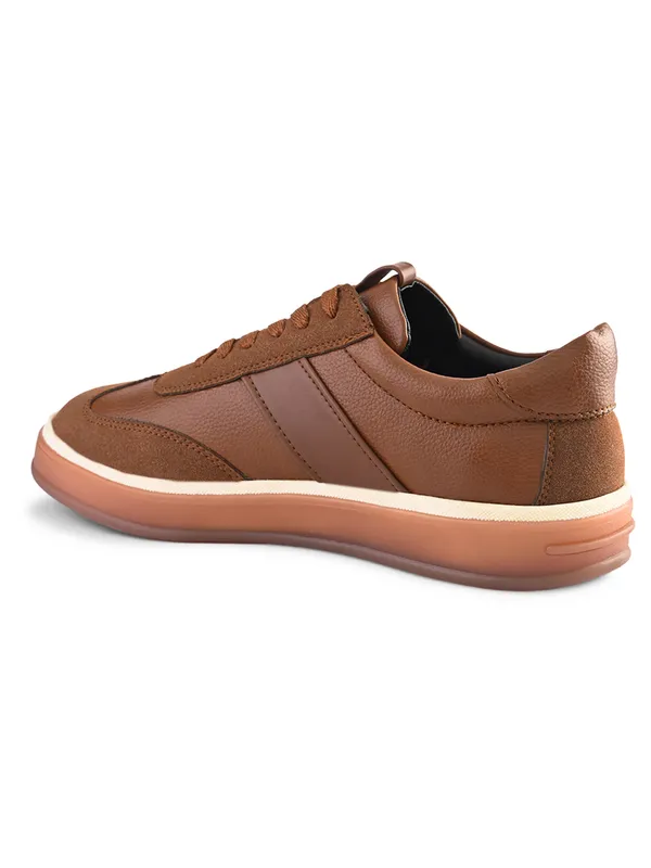 Tan_Textured_Faux_Leather_Lace-Up_Casual_Sneakers_For_Men