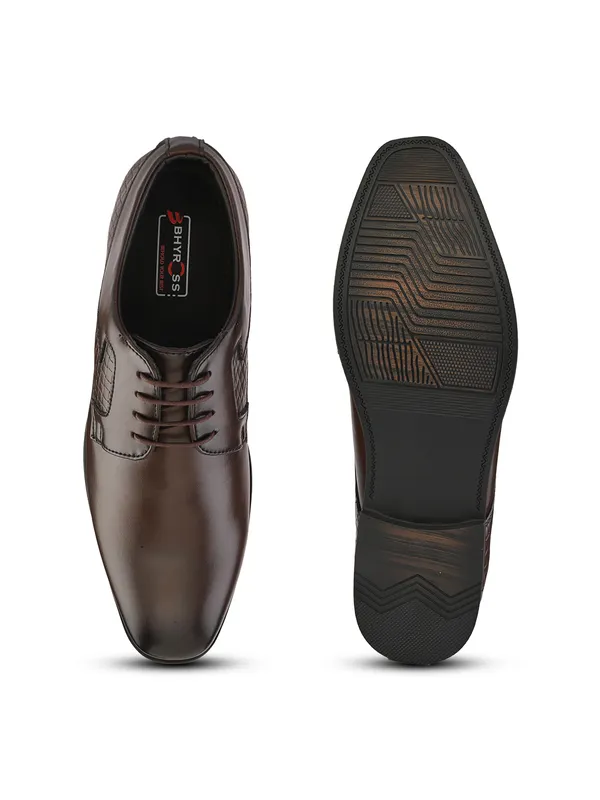 Brown_Faux_Leather_Textured_Formal_Derby_Shoes_For_Men