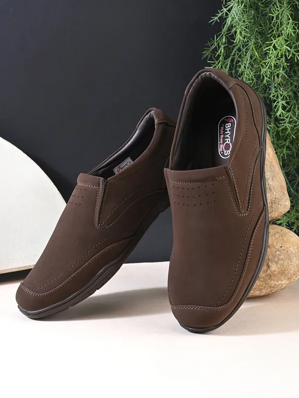 Coffee_Faux_Leather_Slip-On_Casual_Shoes_For_Men