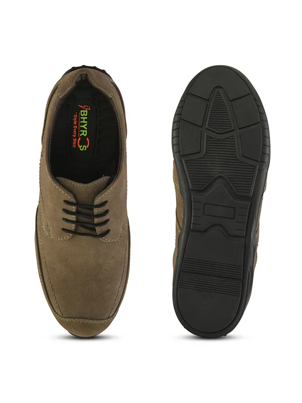 Olive_Faux_Leather_Lace-Up_Casual_Shoes_For_Men