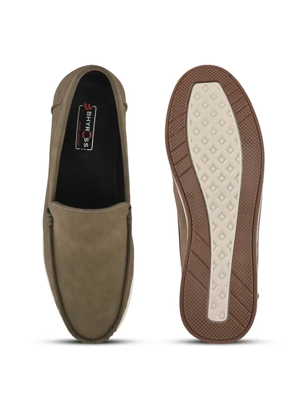 Khaki_Faux_Leather_Loafers_Slip-On_For_Men