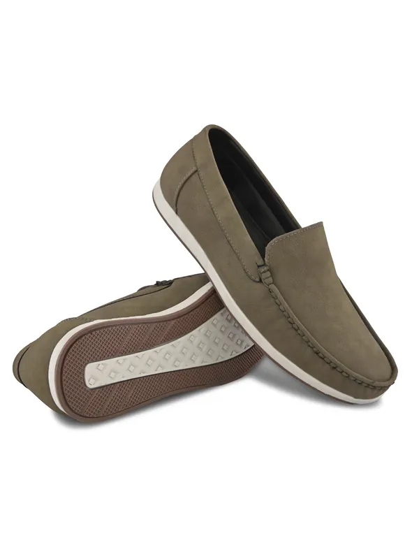Khaki_Faux_Leather_Loafers_Slip-On_For_Men