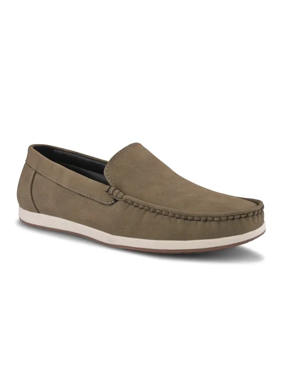 Khaki_Faux_Leather_Loafers_Slip-On_For_Men