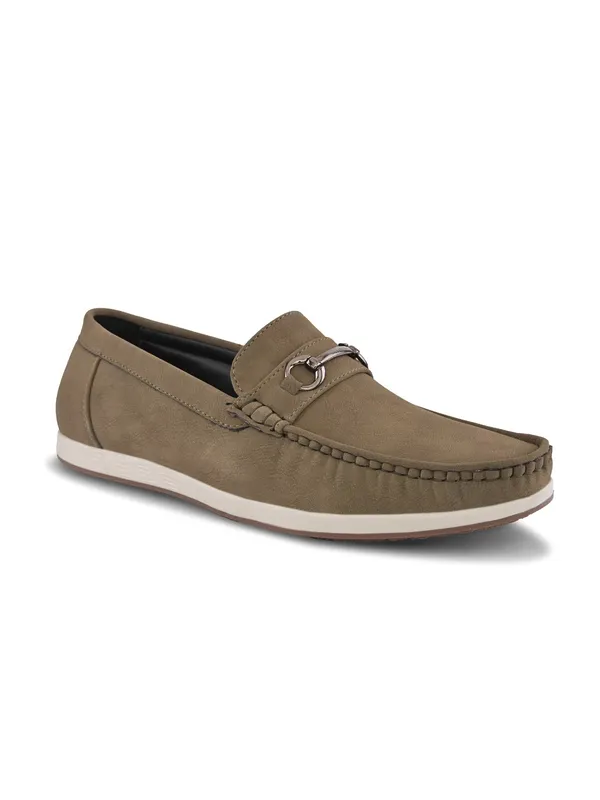 Khaki_Faux_Leather_Slip-On_Buckle_Loafers_For_Men
