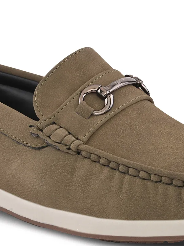 Khaki_Faux_Leather_Slip-On_Buckle_Loafers_For_Men