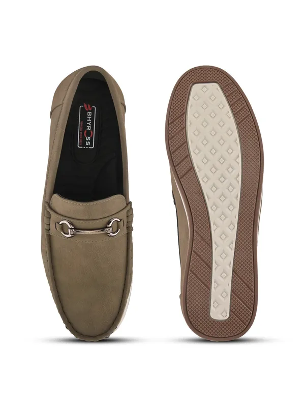 Khaki_Faux_Leather_Slip-On_Buckle_Loafers_For_Men