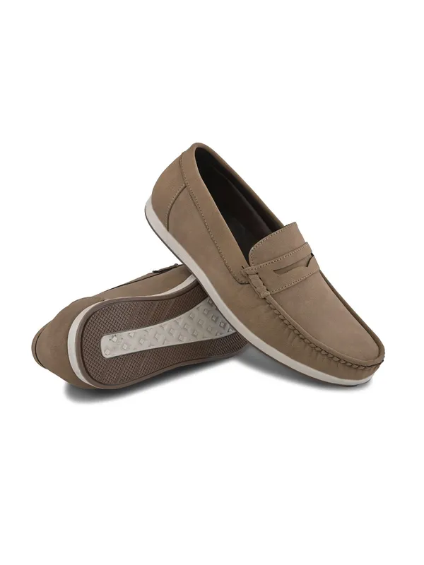 Khaki_Faux_Leather_Slip-On_Loafers_For_Men