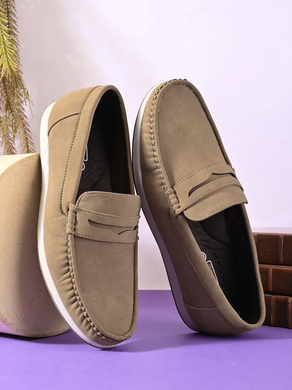 Khaki_Faux_Leather_Slip-On_Loafers_For_Men