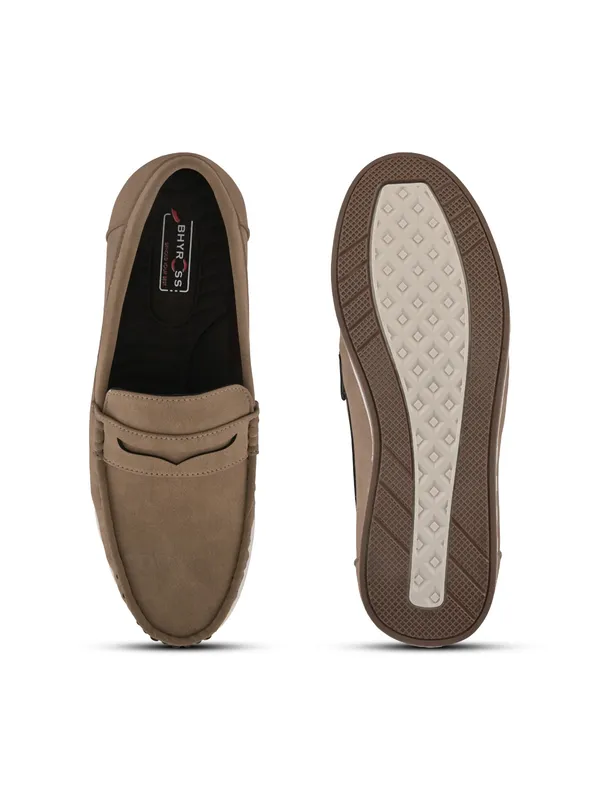 Khaki_Faux_Leather_Slip-On_Loafers_For_Men