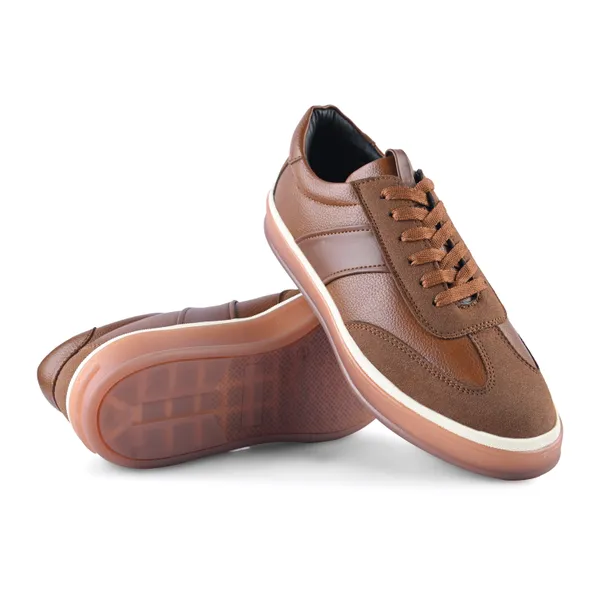 Tan_Textured_Faux_Leather_Lace-Up_Casual_Sneakers_For_Men