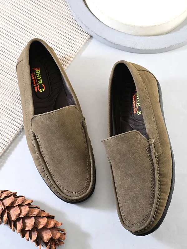 Khaki_Suede_Slip-On_Loafers_For_Men