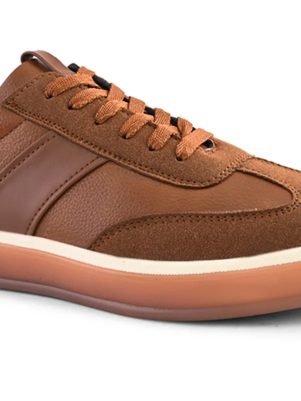 Tan_Textured_Faux_Leather_Lace-Up_Casual_Sneakers_For_Men