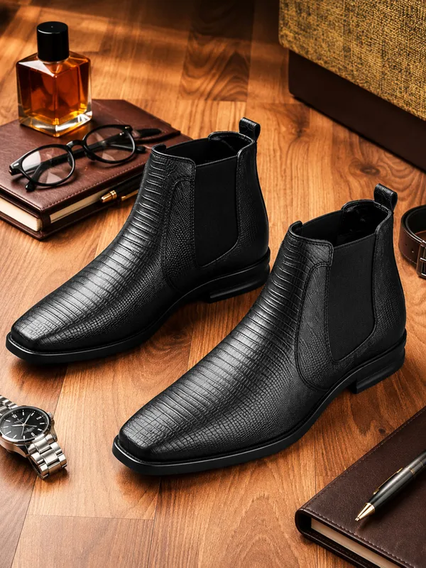 Black_Textured_Faux_Leather_Chelsea_Boots_for_Men