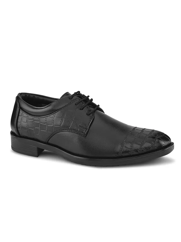 Black_Faux_Leather_Textured_Formal_Derby_Shoes_For_Men