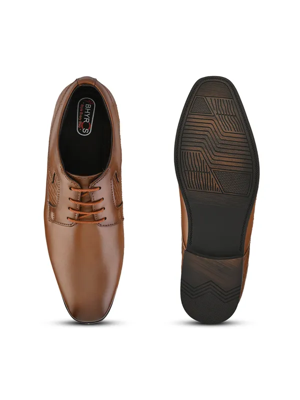 Tan_Faux_Leather_Textured_Formal_Derby_Shoes_For_Men