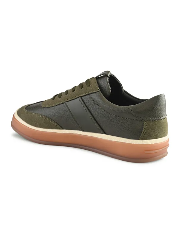 Olive_Green_Leather_Lace-Up_Casual_Sneakers_For_Men