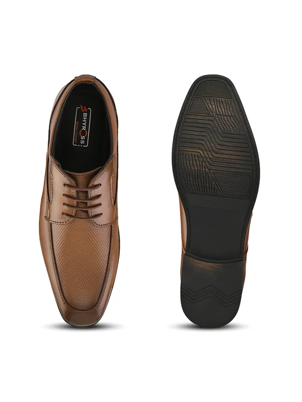 Tan_Leather_Textured_Formal_Derby_Shoes_For_Men