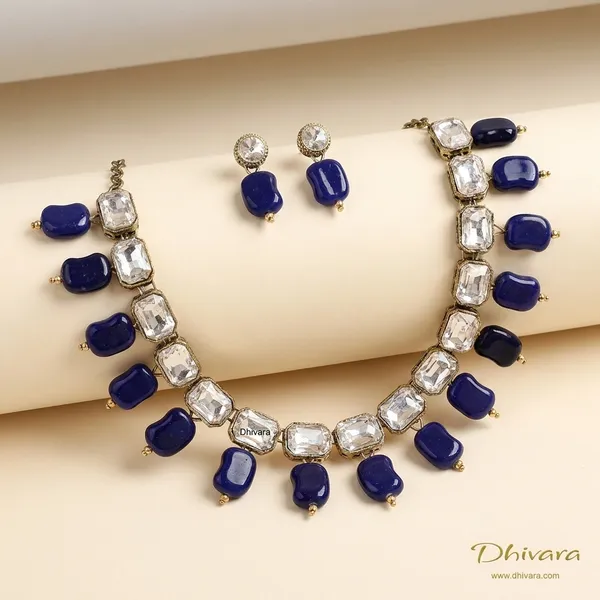Antique_Navy_Blue_Alloy_Jewellery_Set_For_Women_|_Necklace_And_Earings