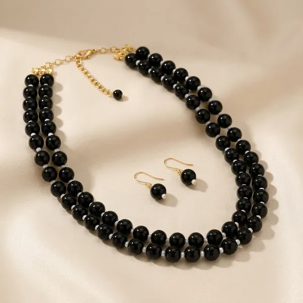 Dhivara_Beautiful_Double_Line_Black_Pearl_Necklace_Set_For_Women
