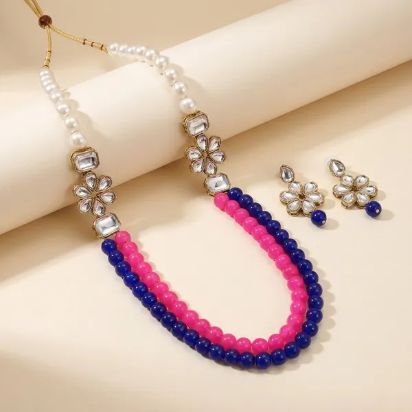 Two_Layer_Pink_And_Blue_Pearl_And_Alloy_Jewellery_Set_For_Women