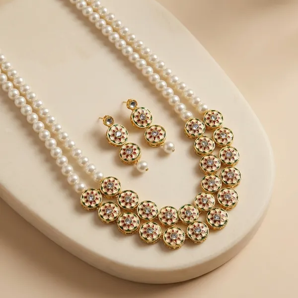 Dhivara_Rhodium_Plated_Meenawork_Beautiful_Double_Line_Pearl_Necklace_Set_For_Women