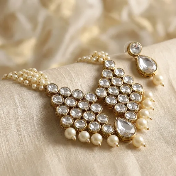 White_Alloy_Pearl_String_Jewellery_Set_For_Women