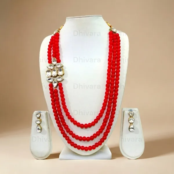 Three_Layer_Red_Pearl_Necklace_Set