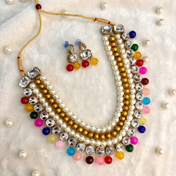 Four_Layer_Multicolour_Kundan_Necklace_Set|_Necklace_And_Earings