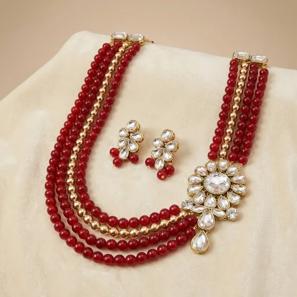 Four_Layer_Mahroon_Pearl_And_Kundan_Necklace_Set