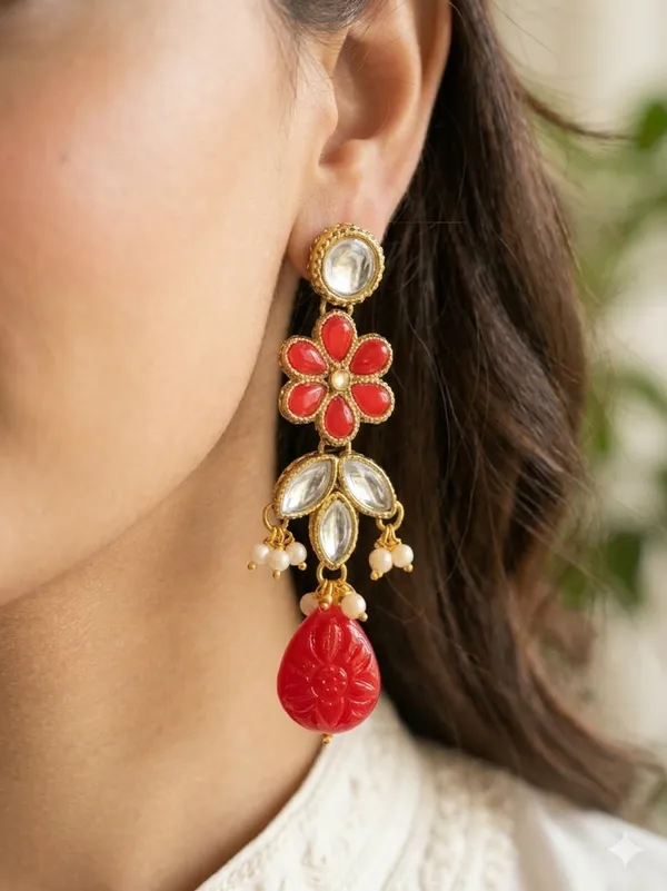 Dhivara_Kundan_Earring_Red