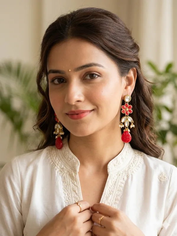 Dhivara_Kundan_Earring_Red