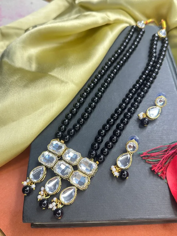 Copper_Plated_Beautiful_Double_Line_Black_Pearl_Necklace_Set_For_Women