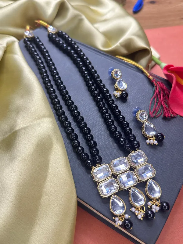 Copper_Plated_Beautiful_Double_Line_Black_Pearl_Necklace_Set_For_Women