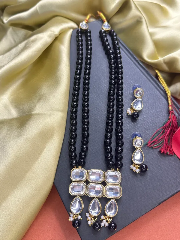 Copper_Plated_Beautiful_Double_Line_Black_Pearl_Necklace_Set_For_Women