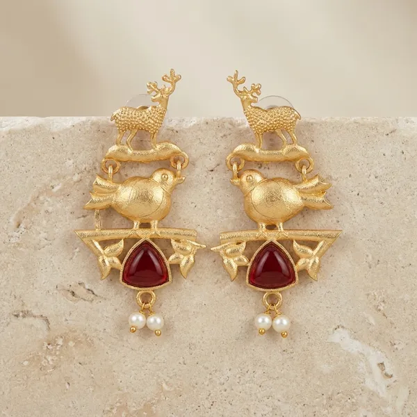 Dhivara_Maroon_Bird_Anti_Tarnish_Earring