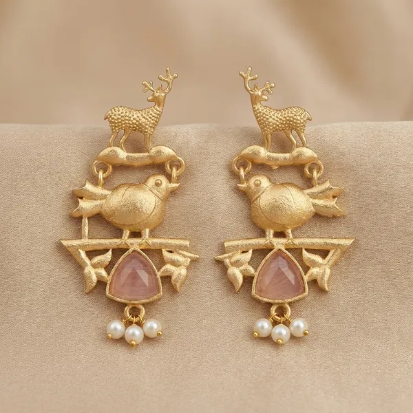Dhivara_Pink_Bird_Anti_Tarnish_Earring