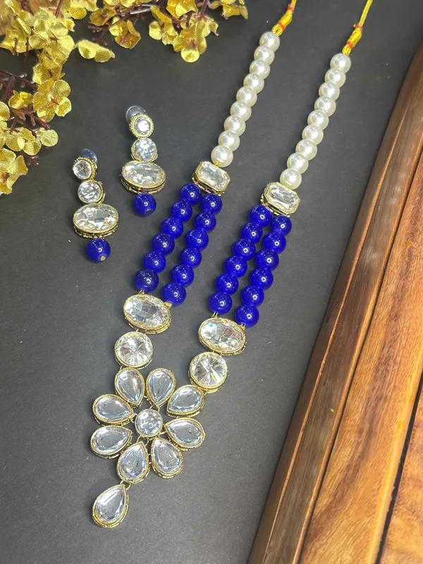 Rhodium_Plated_Beautiful_Double_Line_Pearl_And_Kundan_Necklace_Set_For_Women