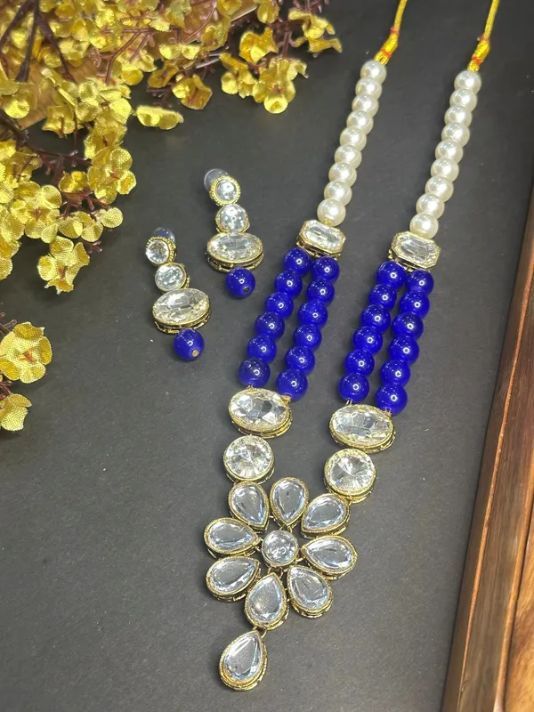Rhodium_Plated_Beautiful_Double_Line_Pearl_And_Kundan_Necklace_Set_For_Women