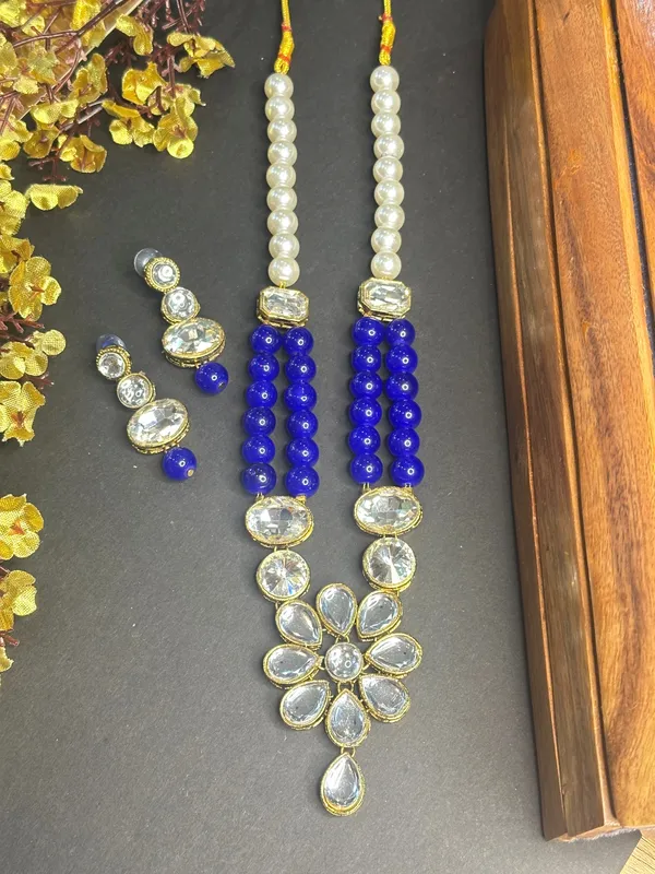 Rhodium_Plated_Beautiful_Double_Line_Pearl_And_Kundan_Necklace_Set_For_Women