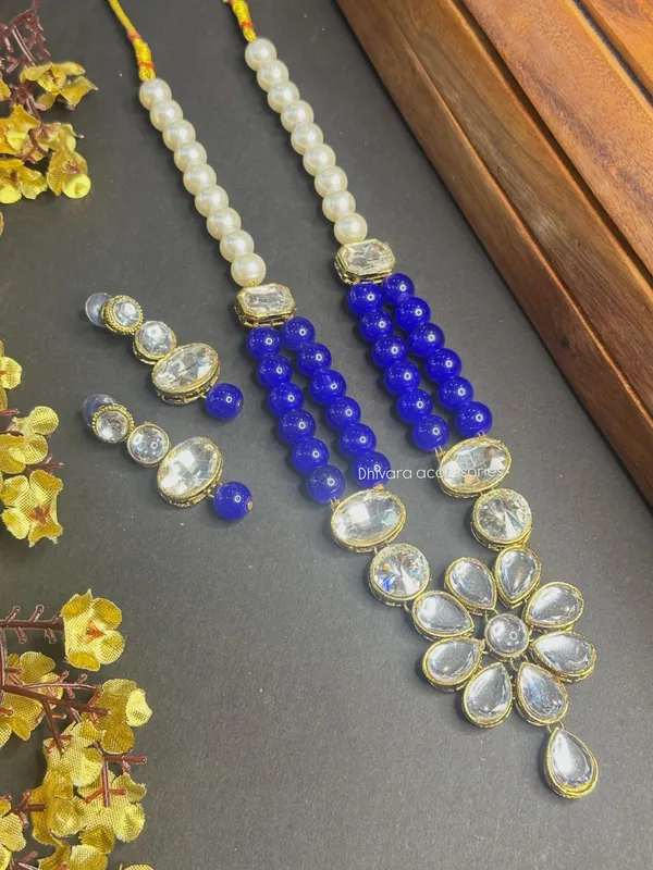 Rhodium_Plated_Beautiful_Double_Line_Pearl_And_Kundan_Necklace_Set_For_Women