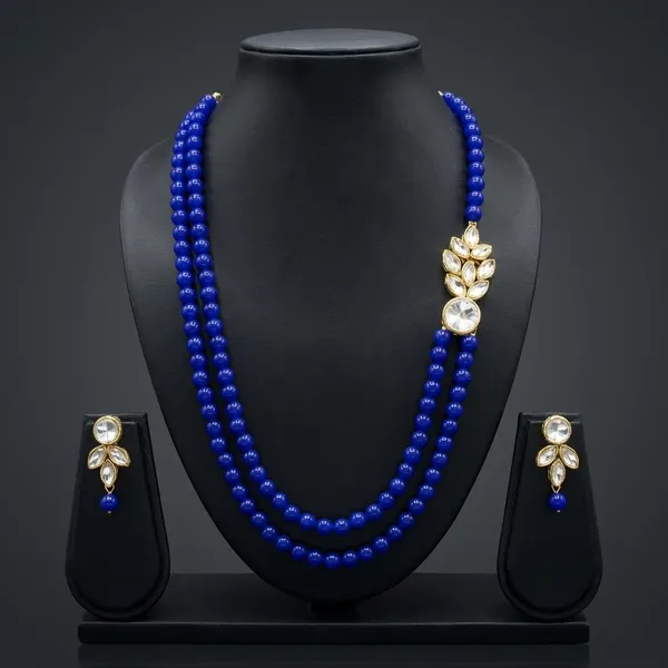 Blue_Stylish_Copper_Plated_Twinkling_Leaves_Two_Layer_Necklace