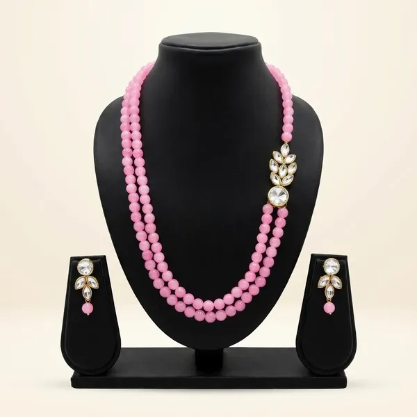 Light_Pink_Stylish_Copper_Plated_Twinkling_Leaves_Two_Layer_Necklace