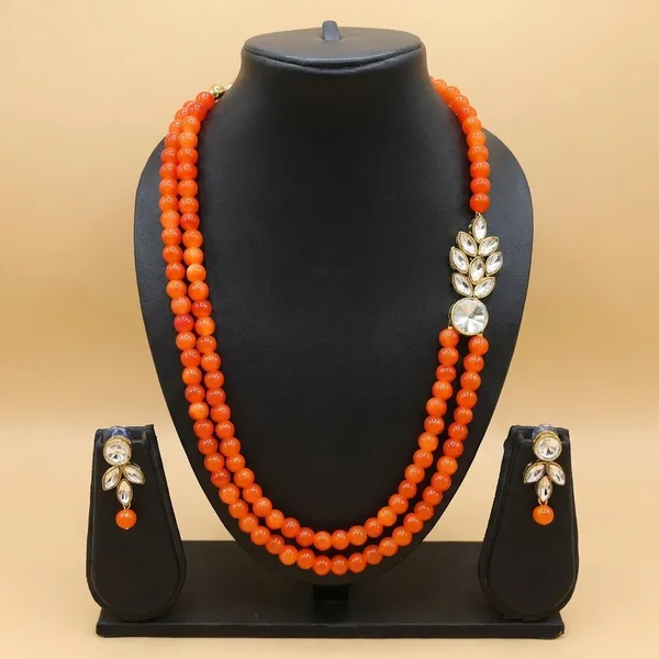 Orange_Stylish_Copper_Plated_Twinkling_Leaves_Two_Layer_Necklace