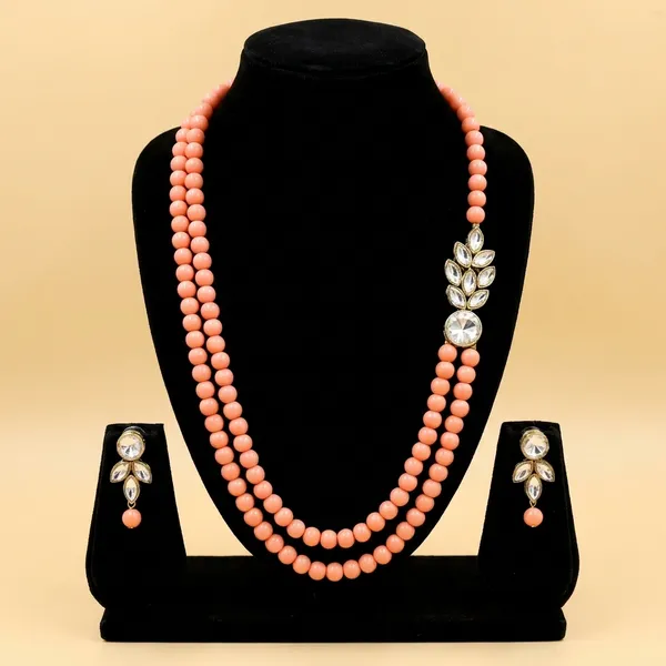 Peach_Stylish_Copper_Plated_Twinkling_Leaves_Two_Layer_Necklace