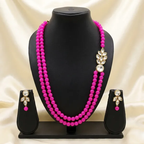 Pink_Stylish_Copper_Plated_Twinkling_Leaves_Two_Layer_Necklace